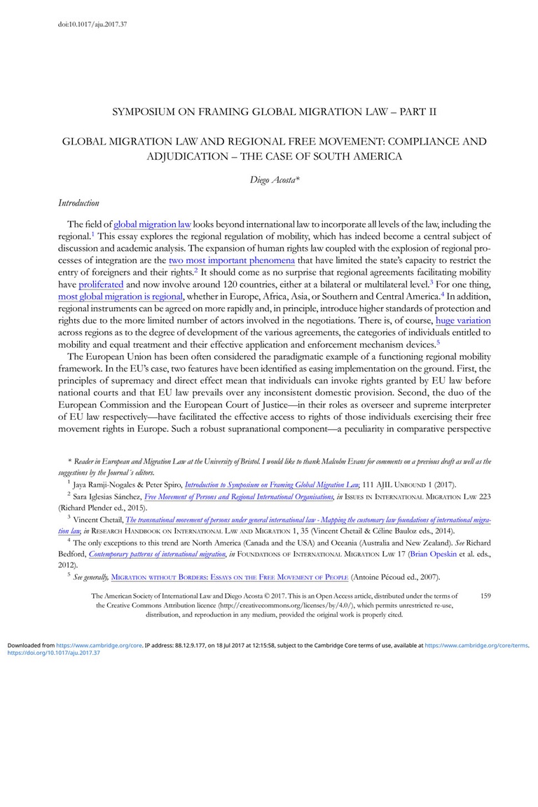 Global Migration Law and Regional Free Movement