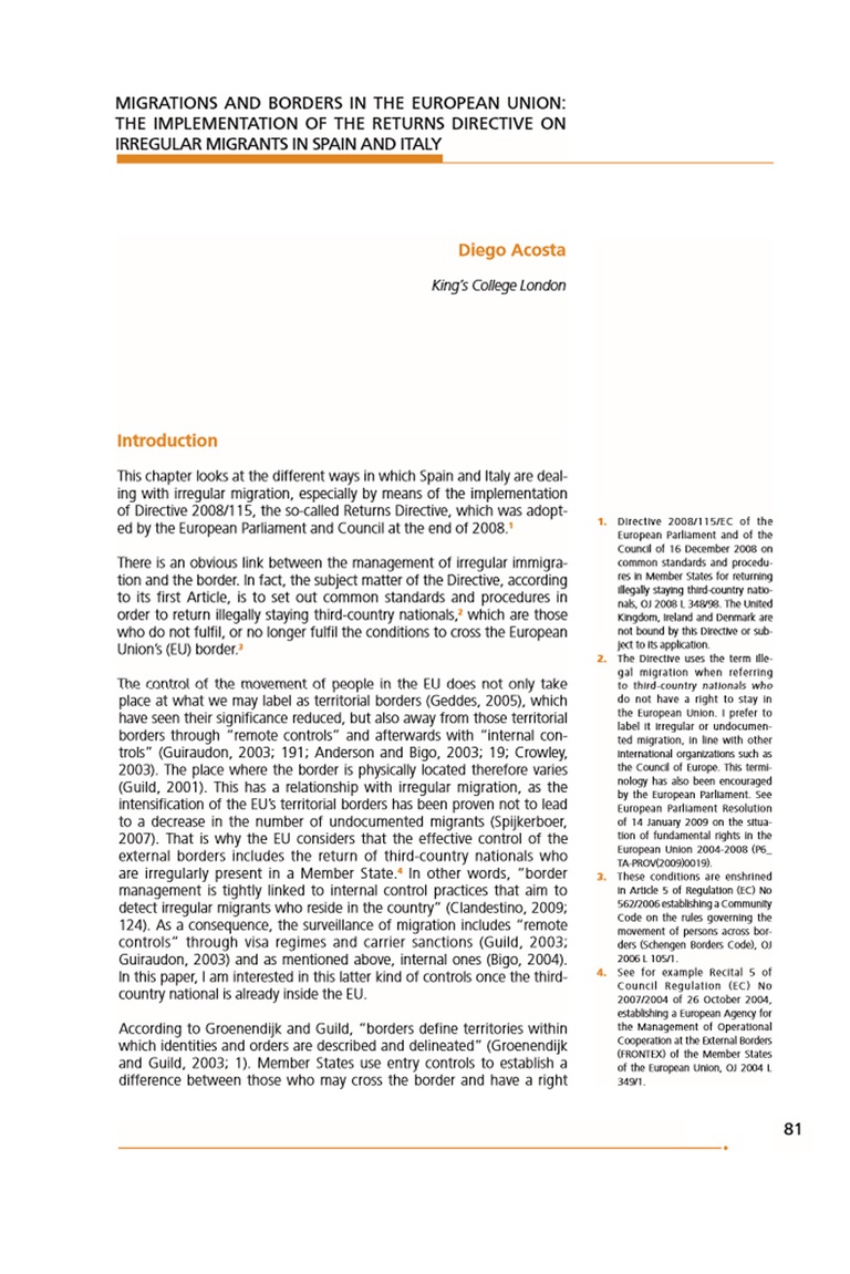 Migration and Borders in the European Union: The Implementation of the Returns Directive on Irregular Migrants in Spain and Italy