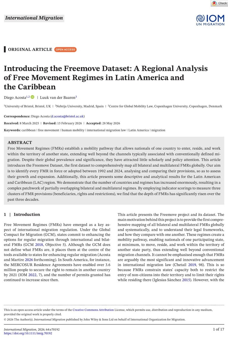 Introducing the Freemove Dataset: A Regional Analysis of Free Movement Regimes in Latin America and the Caribbean