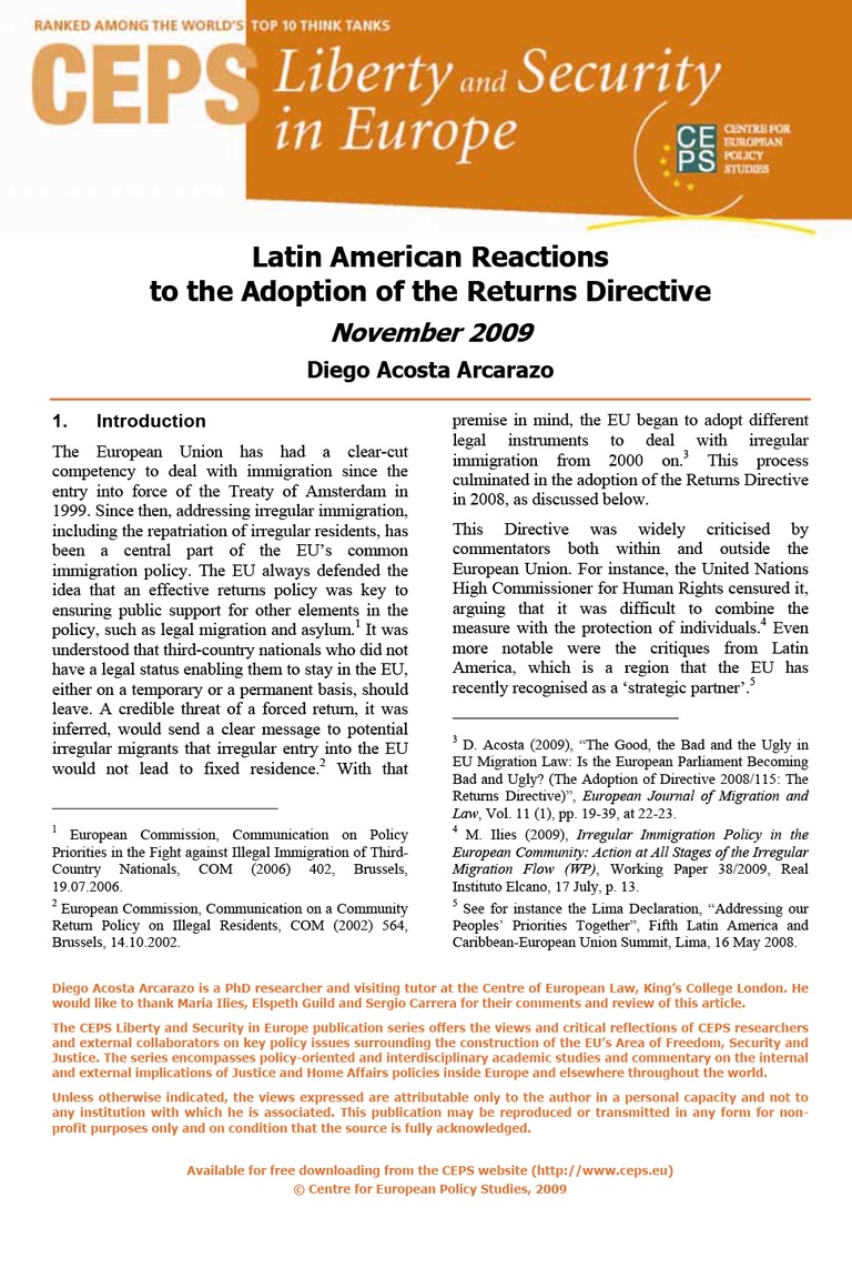 Latin American Reactions to the Adoption of the Returns Directive