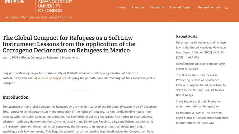 The Global Compact for Refugees as a Soft Law Instrument: Lessons from the application of the Cartagena Declaration on Refugees in Mexico