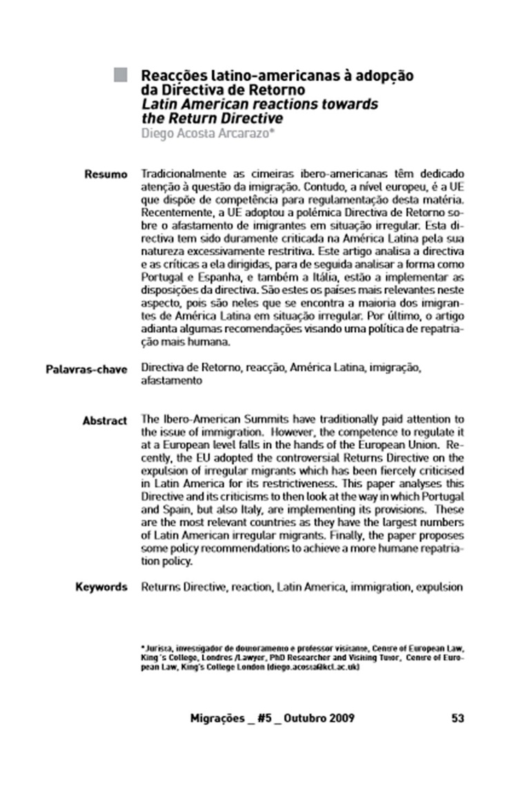 Reacções latino-americanas à adopção da Directiva de Retorno