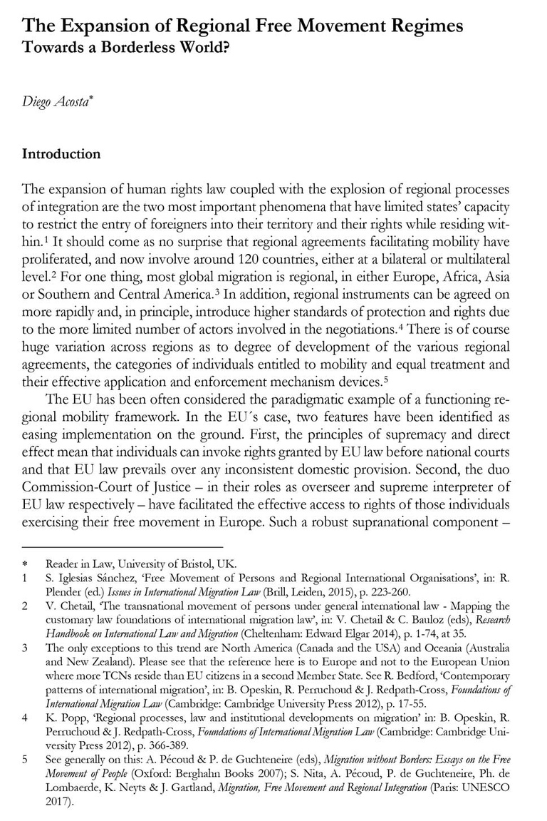 The Expansion of Regional Free Movement Regimes. Towards a Borderless World?