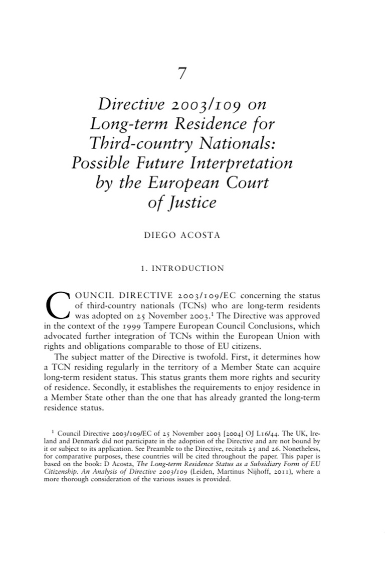 Directive 2003/109 on Long-term Residence for Third-country Nationals
