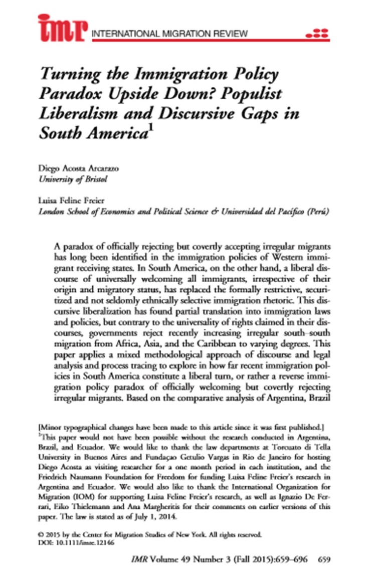Turning the Immigration Policy Paradox Upside Down? Populist Liberalism and Discursive Gaps in South America