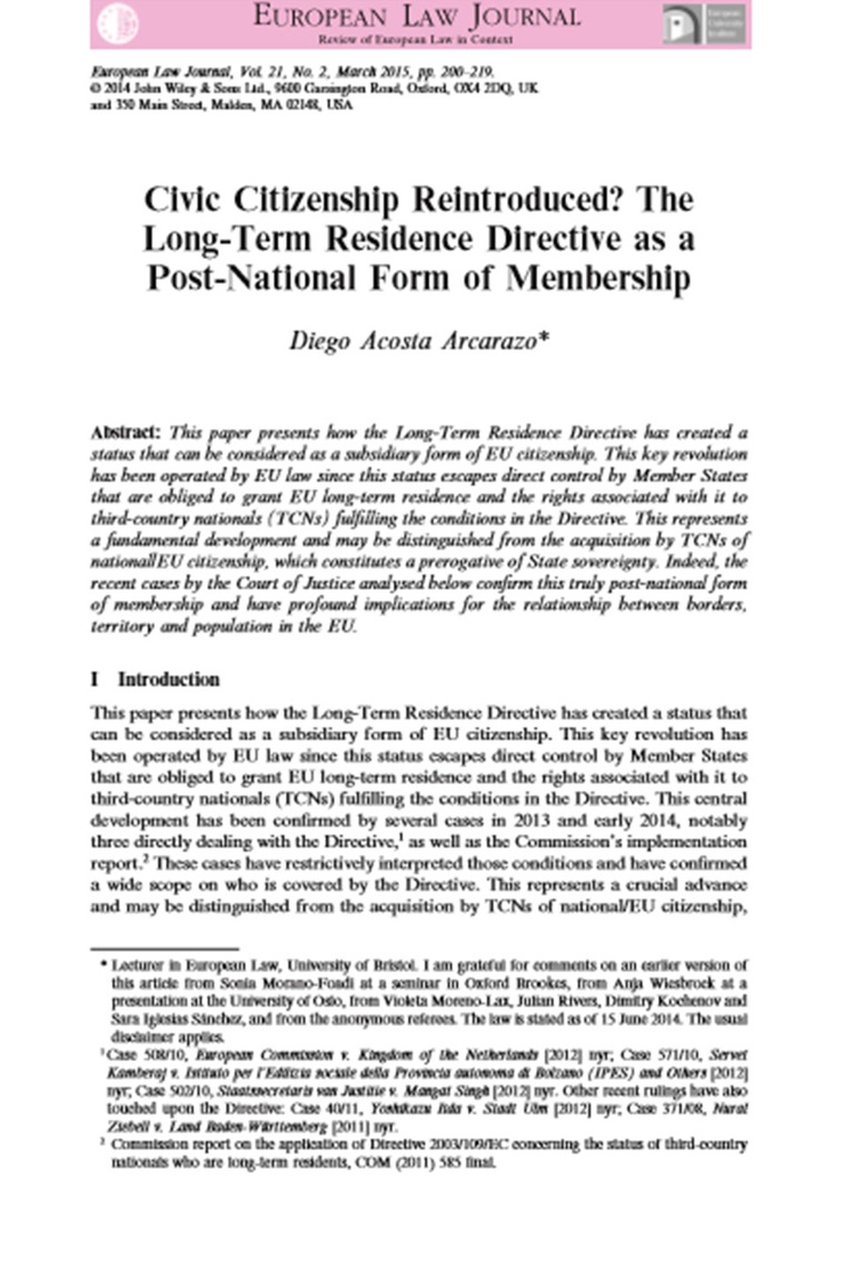 Civic Citizenship Reintroduced? The Long-Term Residence Directive as a Postnational Form of Membership