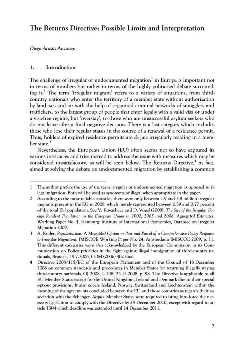 The Returns Directive: Possible Limits and Interpretation